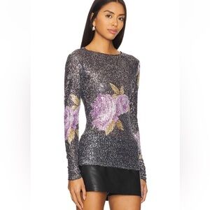 Free People Intimately Gold Rush Long Sleeve Black Amethyst Combo Sequin NWT